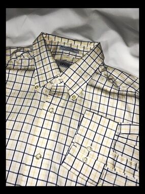 Izod Men’s White Button-Down Shirt with Blue and Yellow Windowpane